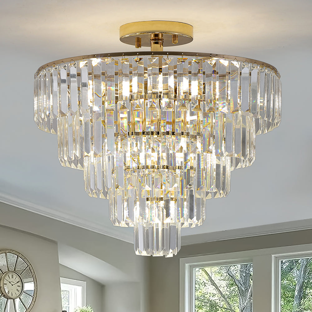 Gold Crystal Chandelier -Luxury 5-Tier Ceiling Light Fixture