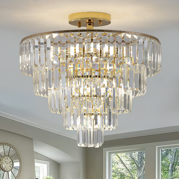 Gold Crystal Chandelier -Luxury 5-Tier Ceiling Light Fixture