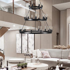27 Light Metal Ring Chandelier Black (No Bulbs) - view 5