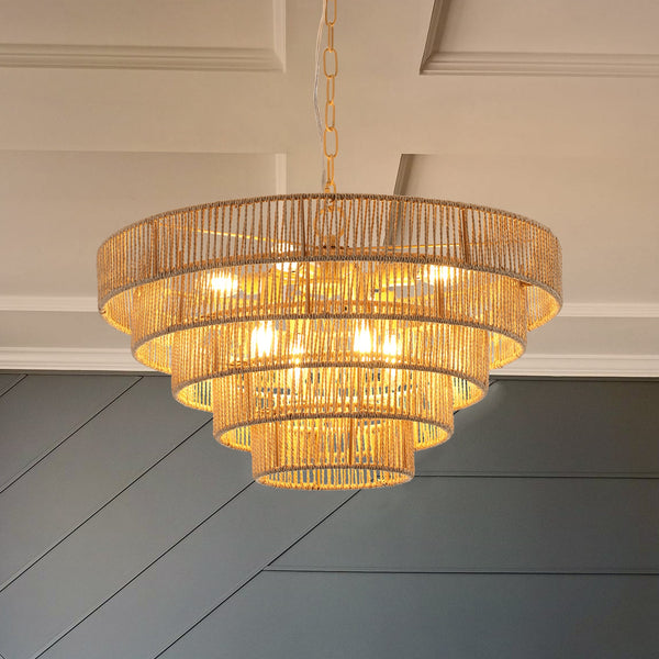 24" Woven Hemp Rope Chandelier -Boho Farmhouse Elegance
