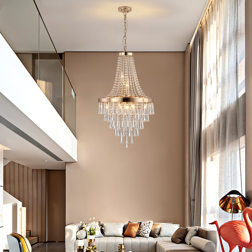 Gold Crystal Chandelier -Large Contemporary Luxury Ceiling Fixture