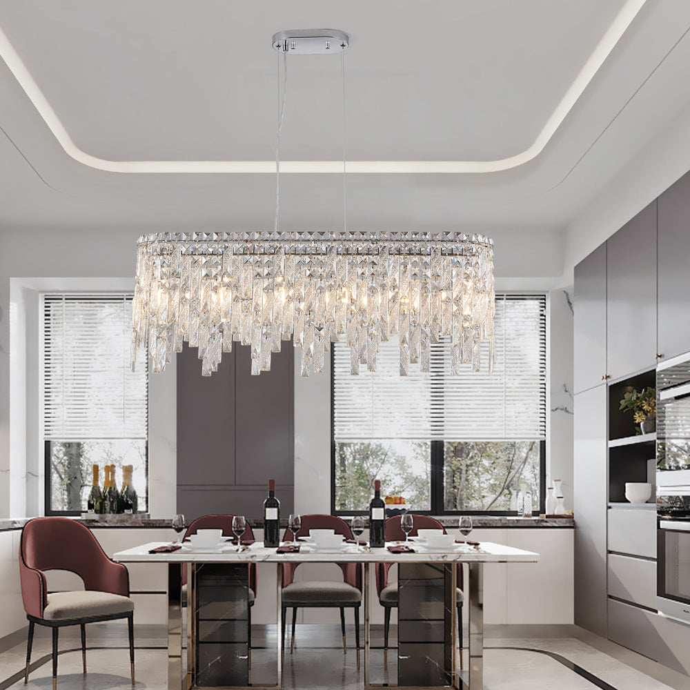 Silver Elegant Oval Crystal Chandelier -Modern Luxury & Radiant Brilliance