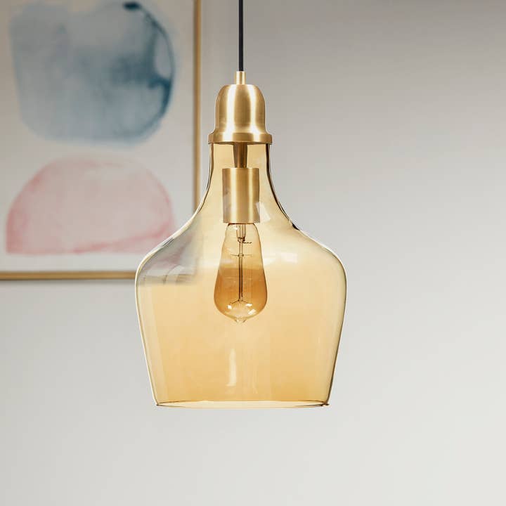 Bell Shaped Glass Pendant, Gold/Amber