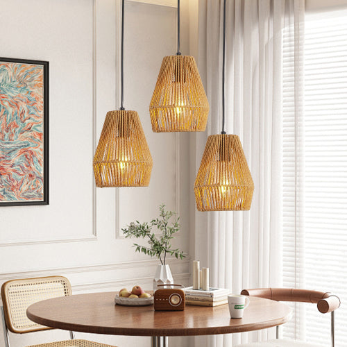 Set of 3 Rustic Hemp Rope Pendant Lights -Handcrafted Farmhouse Charm