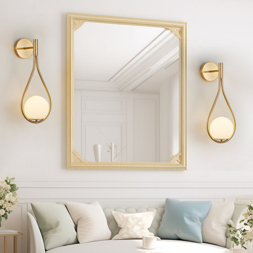 Modern Golden Wall Sconces -Set of 2 Mid-Century Opal Globe Lights